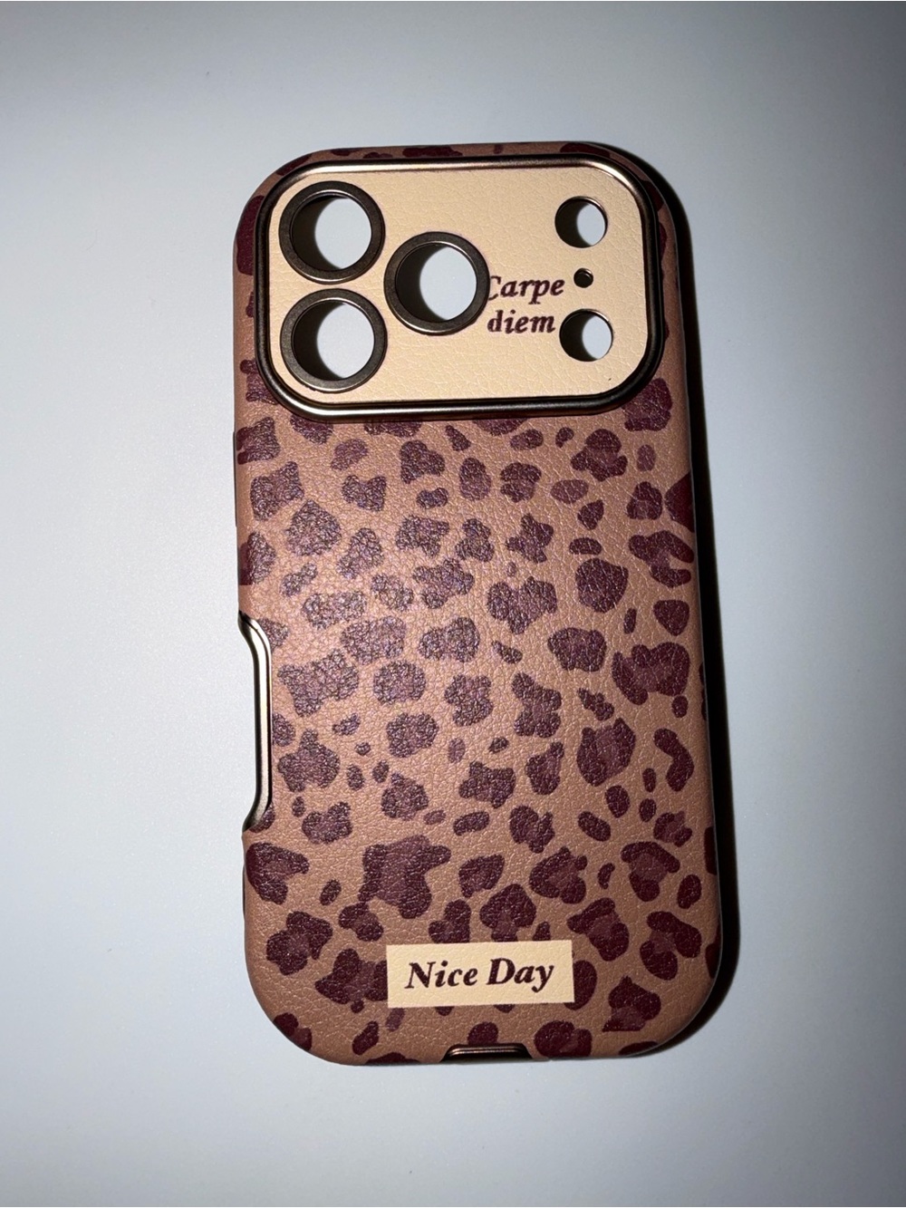 17 pro max Brown Leopard 'Nice Day' Phone Case with Gold Camera Trim
